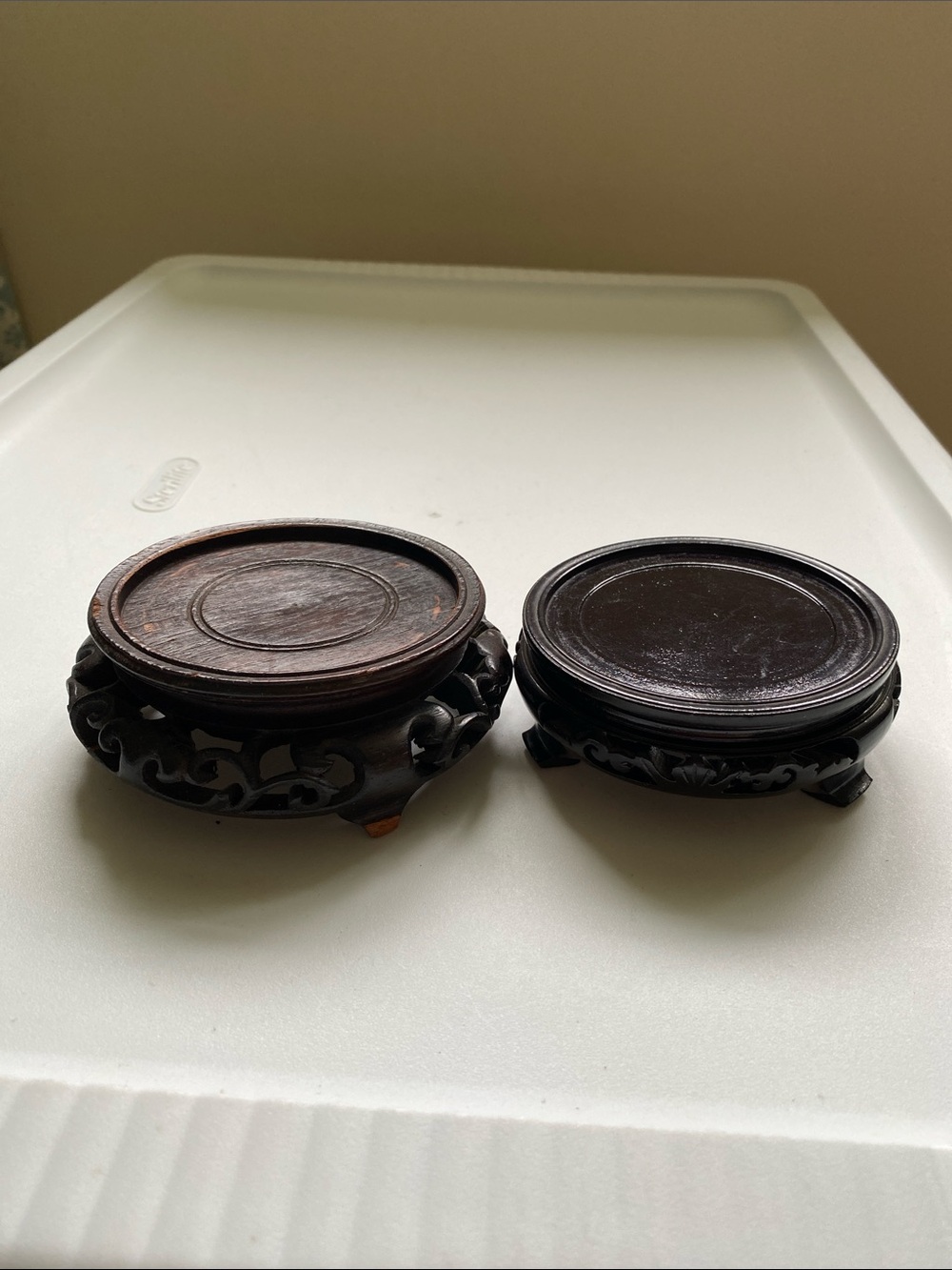 3 1/8" Set of 2 Vintage Chinese Carved Wood Display Stands - #35